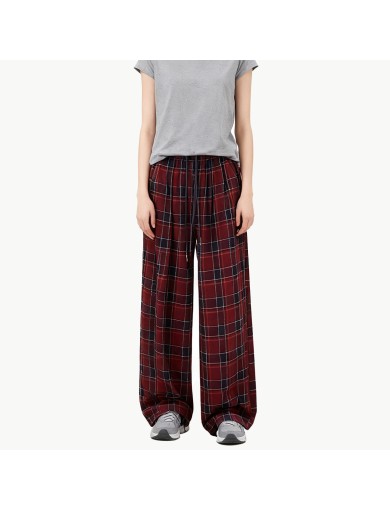Retro Plaid Fleece Lined Wide Leg Pants