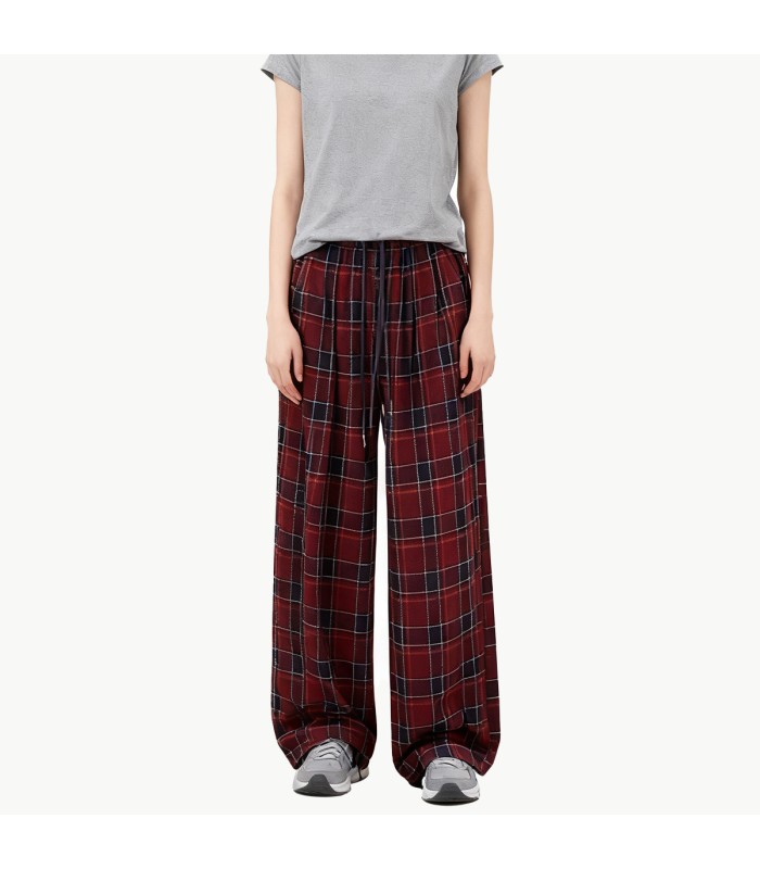 Retro Plaid Fleece Lined Wide Leg Pants