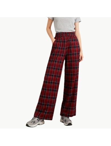 Retro Plaid Fleece Lined Wide Leg Pants