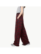Retro Plaid Fleece Lined Wide Leg Pants