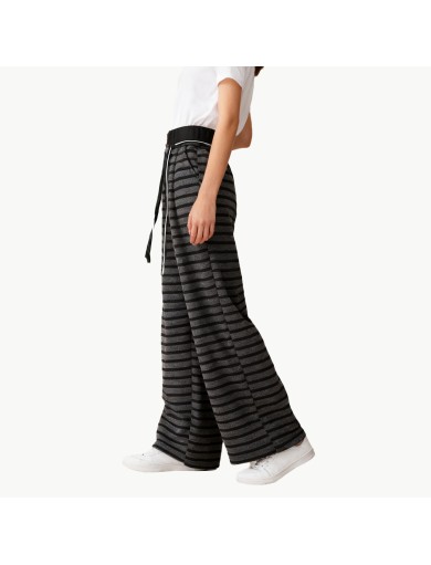 Casual Striped Fleece Lined Wide Leg Pants
