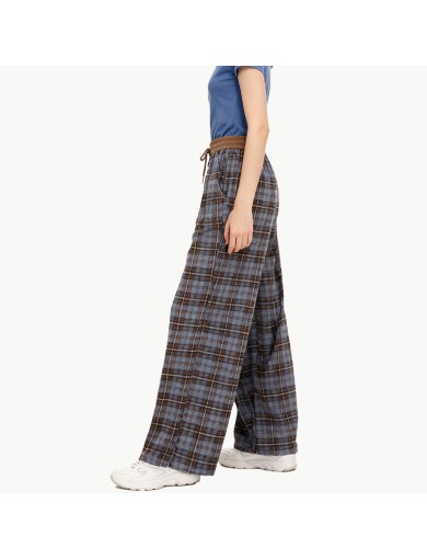 Plaid Fleece Lined Wide Leg Pants