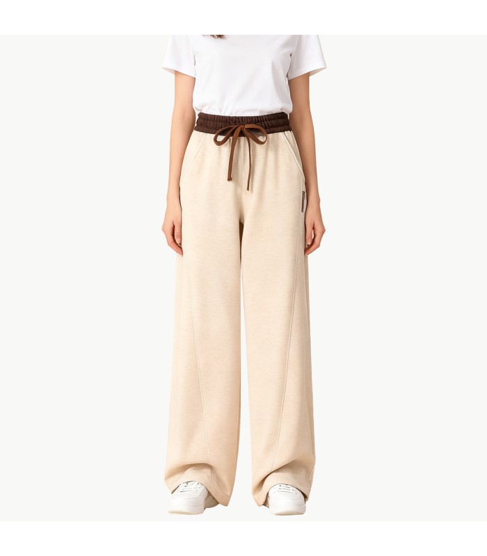 Color Blocked Fleece Lined Wide Leg Casual Pants