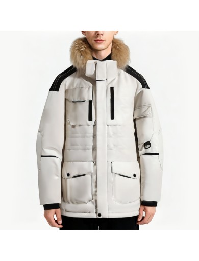 Down Jacket with Fluffy Fur Collar