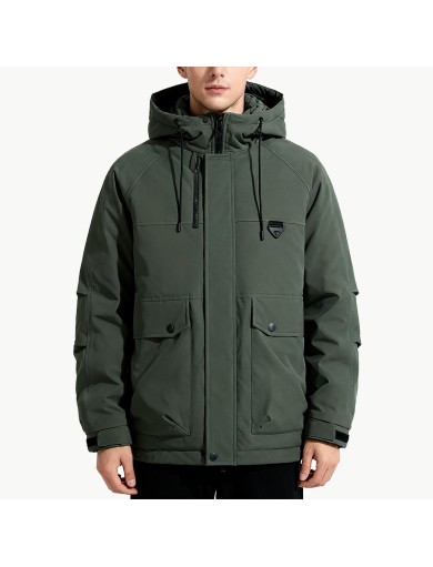 Men's Solid Color Hooded Down Jacket