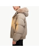 Hooded Down Jacket with Fur Collar
