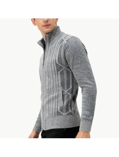 Zippered Stand Collar Casual Sweater