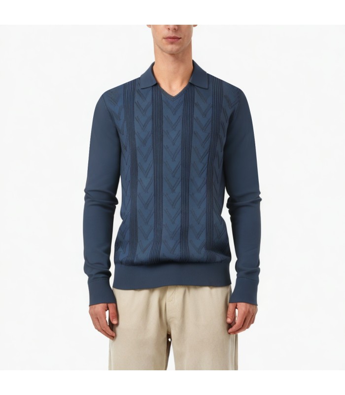 Jacquard Knit V Neck Sweater