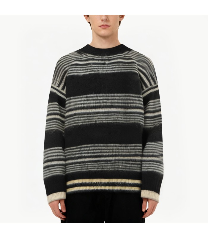 Color Blocked Striped Cotton Blend Sweater