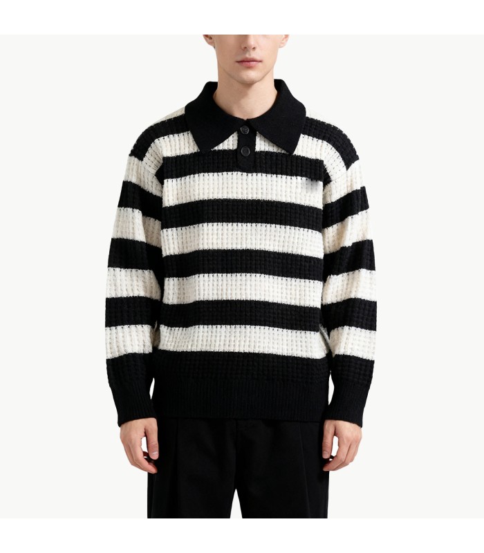 Color Blocked Striped Men's Collared Sweater