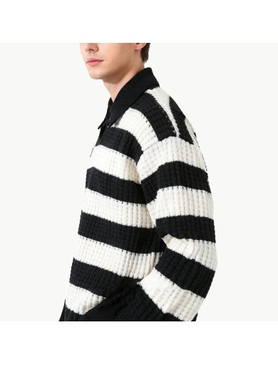 Color Blocked Striped Men's Collared Sweater