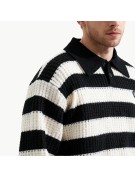 Color Blocked Striped Men's Collared Sweater
