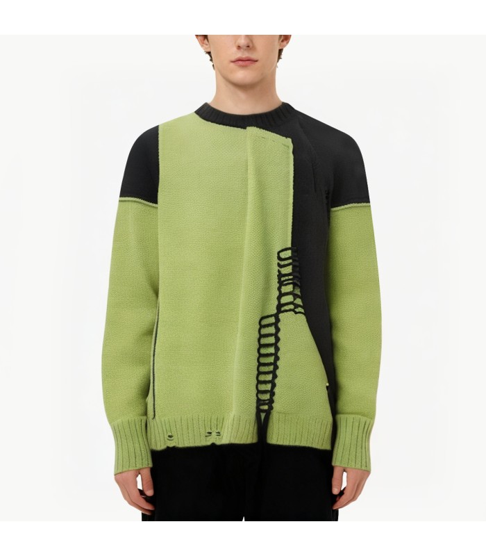 Irregularly Patchwork Cotton Blend Sweater