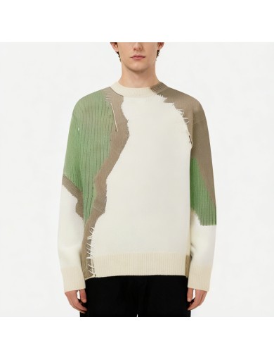 Loose fitting Color blocked Cotton Blend Sweater