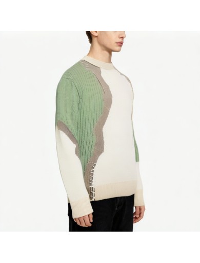 Loose fitting Color blocked Cotton Blend Sweater