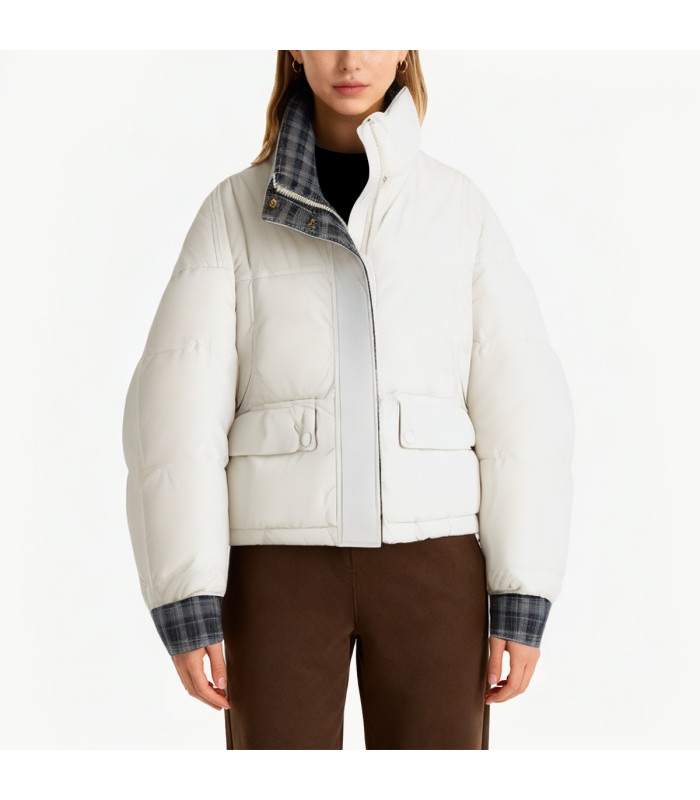 Plaid Patchwork Stand Collar Down Jacket