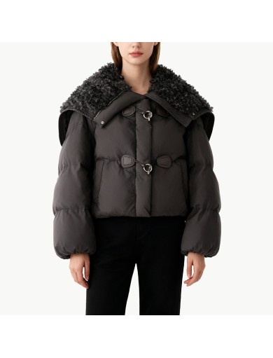 Down Jacket with Lambswool Collar