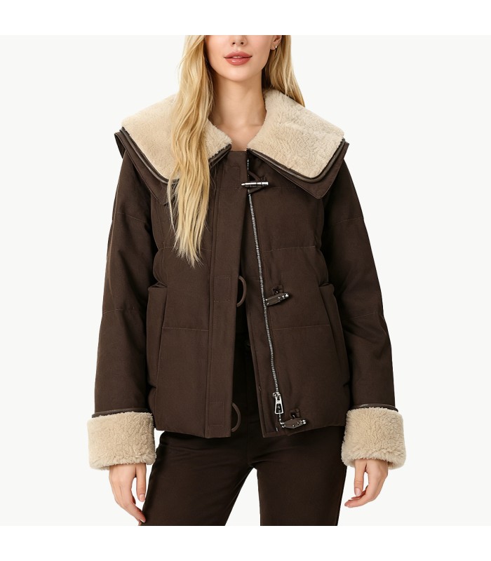 Women's Fleece Lined Down Jacket with Lapel