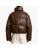 Stand up Collar PU Leather Down Jacket
