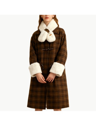 Plaid Fleece Lined Wool Coat
