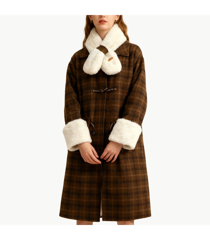 Plaid Fleece Lined Wool Coat