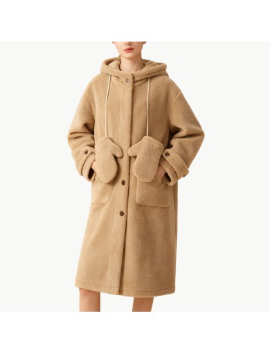 Hooded Mid Length Lambswool Women's Coat