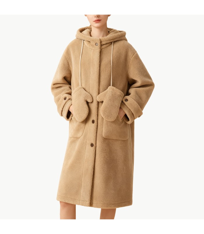 Hooded Mid Length Lambswool Women's Coat