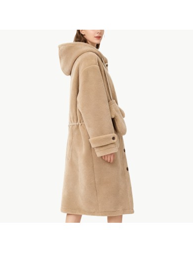Hooded Mid Length Lambswool Women's Coat