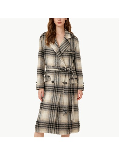 Elegant Plaid Mid Length Wool Coat for Women