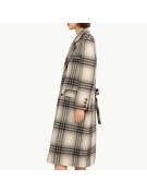 Elegant Plaid Mid Length Wool Coat for Women