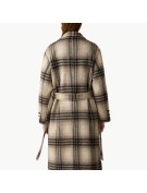 Elegant Plaid Mid Length Wool Coat for Women