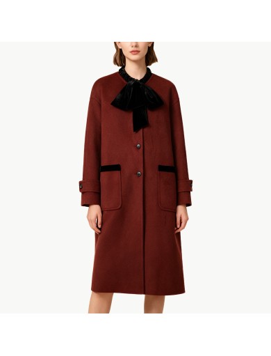 Women's Wool Coat with Bow and Cotton Lining