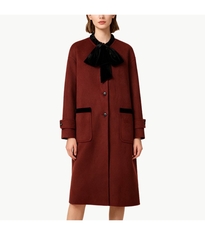 Women's Wool Coat with Bow and Cotton Lining