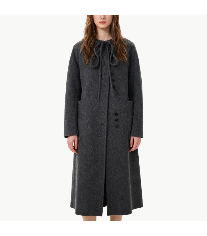 Retro Round Neck Wool Coat
