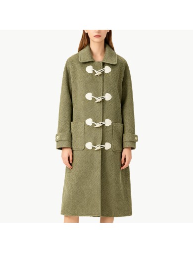 Avocado Green Double Faced Wool Coat for Women