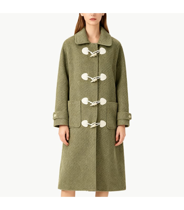 Avocado Green Double Faced Wool Coat for Women