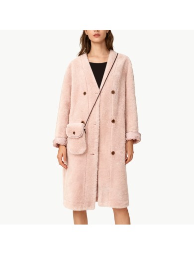 V Neck Thickened Lambswool Coat