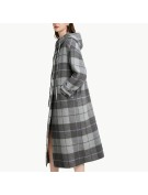 Mid length Hooded Plaid Wool Coat