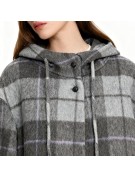 Mid length Hooded Plaid Wool Coat