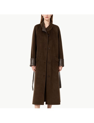 Women's Wool Coat with Leather Trim