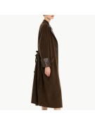 Women's Wool Coat with Leather Trim