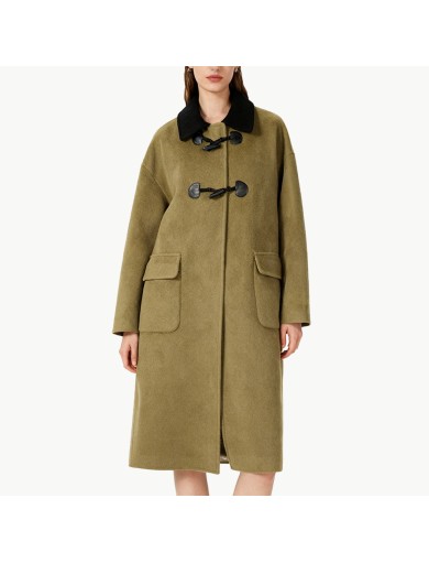 Color blocked Wool Coat with Toggle Buttons