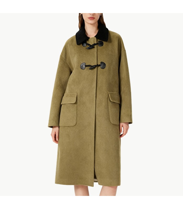 Color blocked Wool Coat with Toggle Buttons