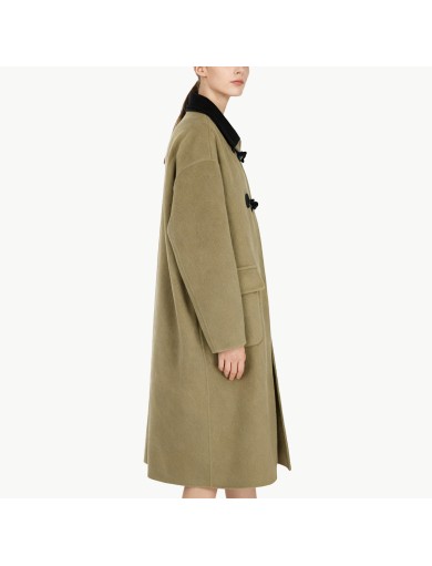 Color blocked Wool Coat with Toggle Buttons