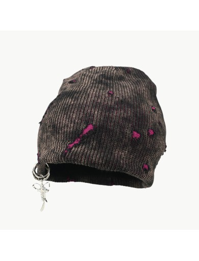 Color Blocked Ripped Knit Hat